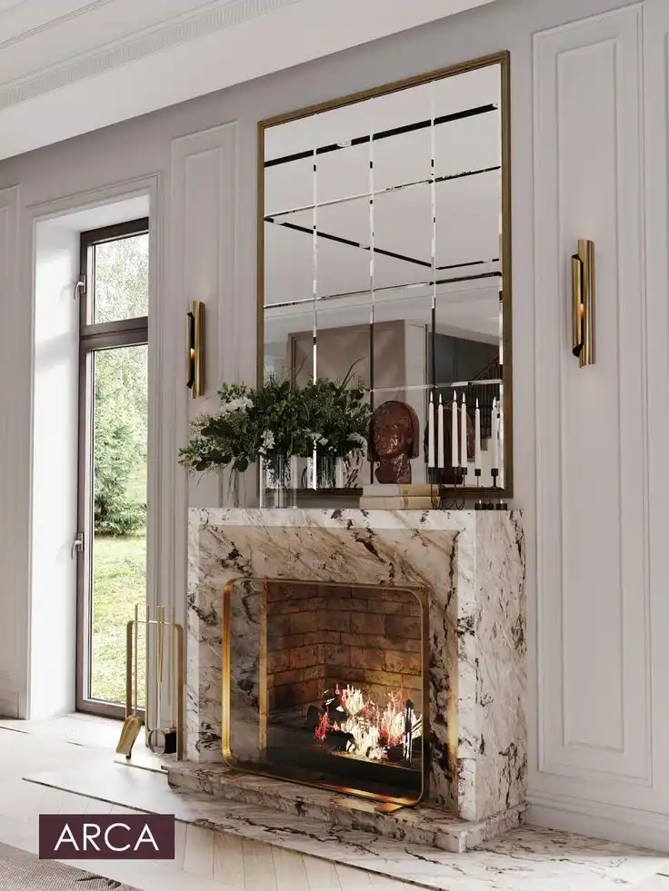 Elegant Marble Fireplace with Luxe Accents