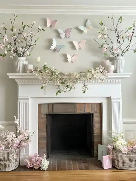 Whimsical Spring-Inspired Above Fireplace Decor