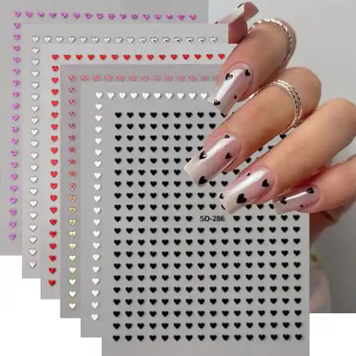 6PCS Mini Heart Nail Art Stickers 3D Self-Adhesive Sparkling Love...