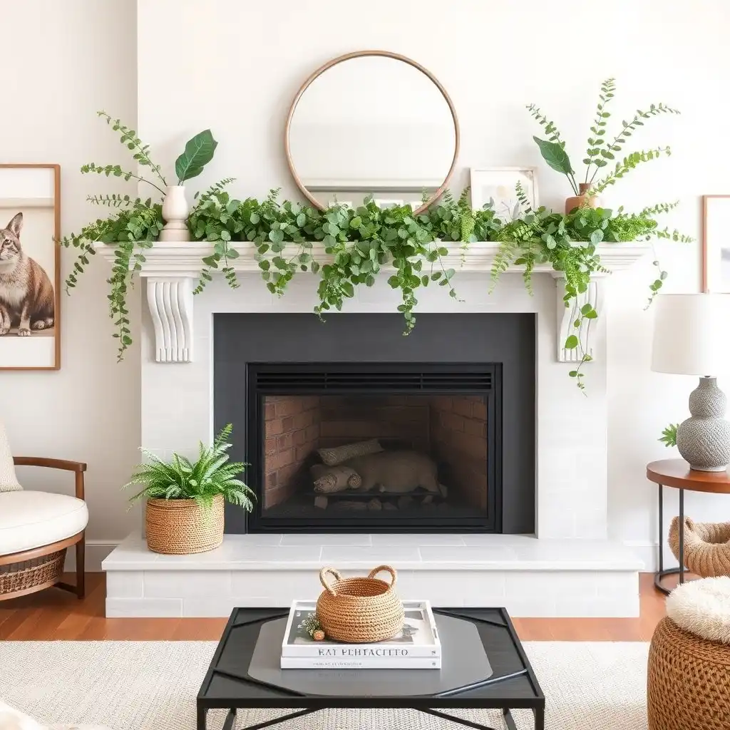 22. Springtime Mantel Makeovers with Greenery and Subtle Hues