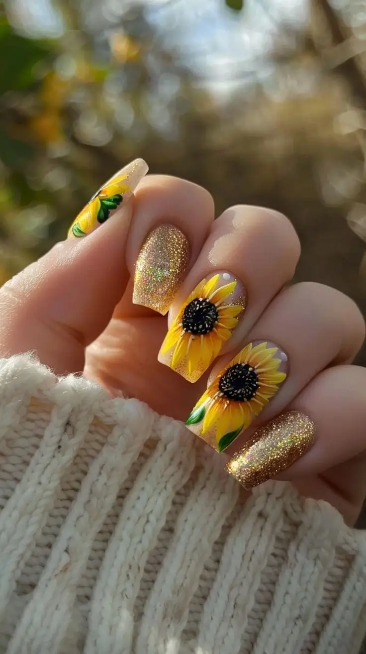 25+ Sunflower Nails That Bring Instant Summer Cheer