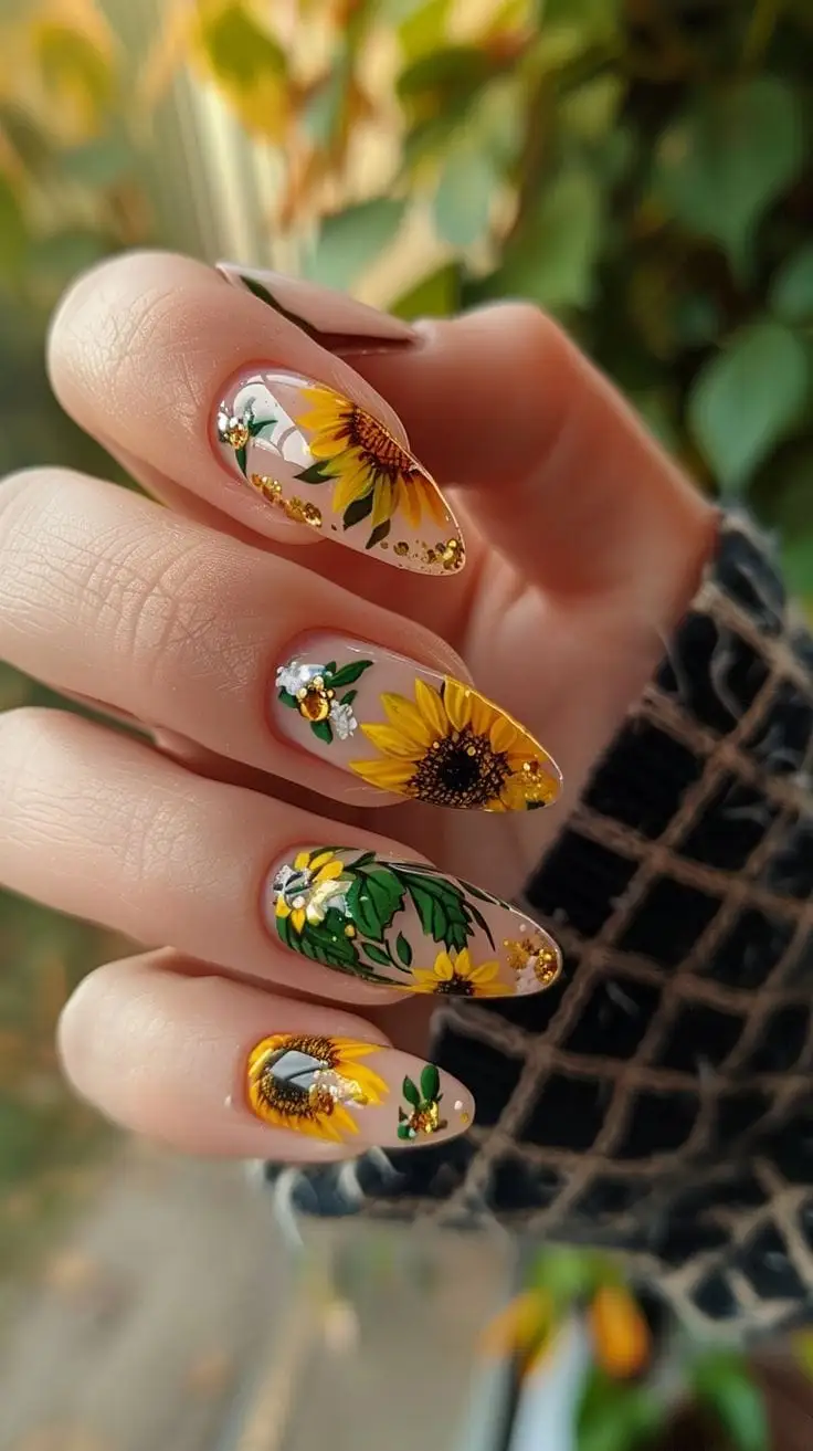 25+ Sunflower Nails That Bring Instant Summer Cheer