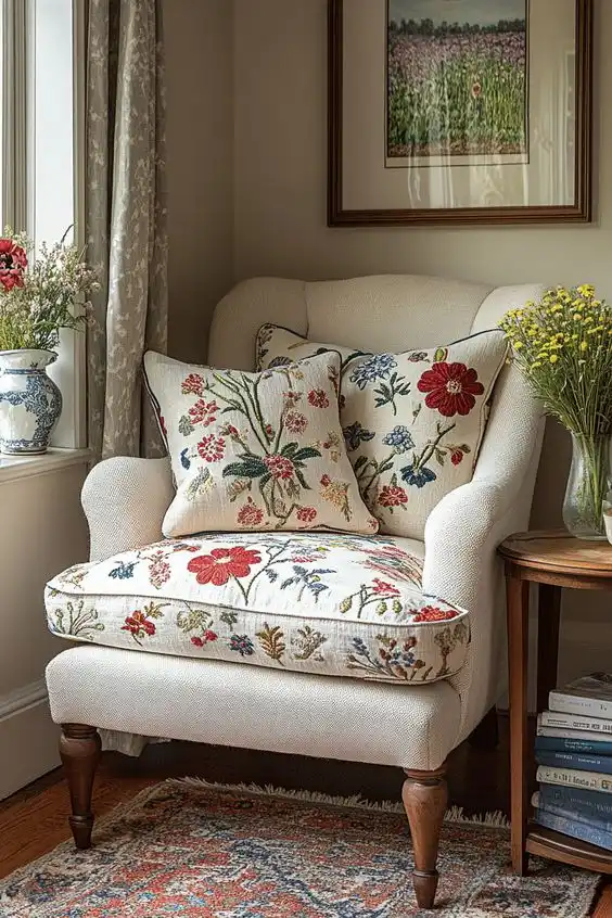 Cozy Spring Reading Nook with Floral Charm